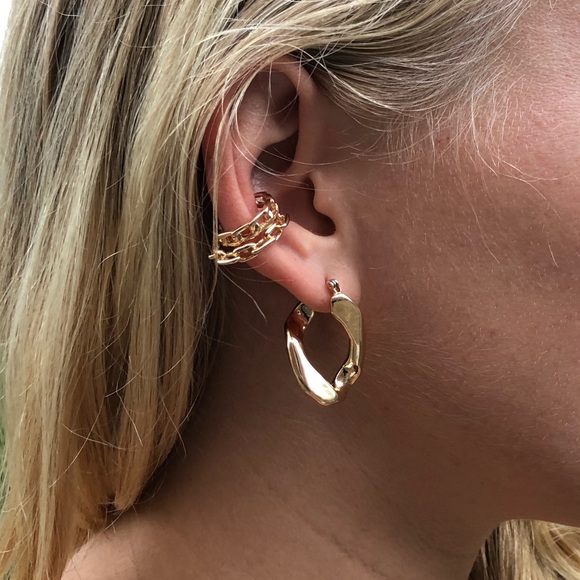 Michel Gold Chain Link Hoop Earrings! - Picture 3 of 7